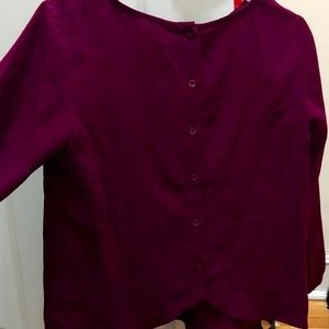 Plum wide neck blouse with button back detail